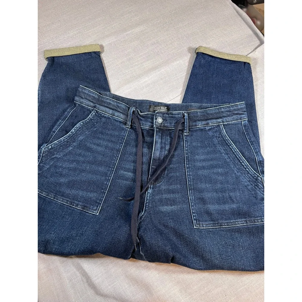 Judy Blue Jogger Jeans Dark Wash Drawstring Patch Pocket Womens 18W - Picture 2 of 6